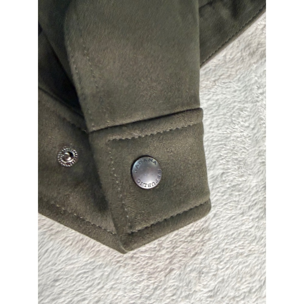 Banana Republic Mens XL Vegan Suede Trucker Jacket Olive Green Full Zip Utility - Picture 9 of 13